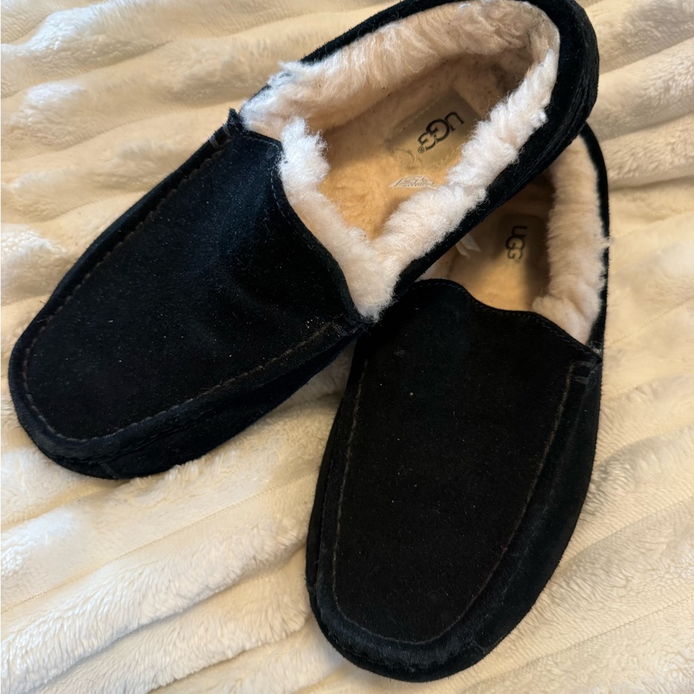 UGG Black Suede Slip-On Loafers with Plush Lining